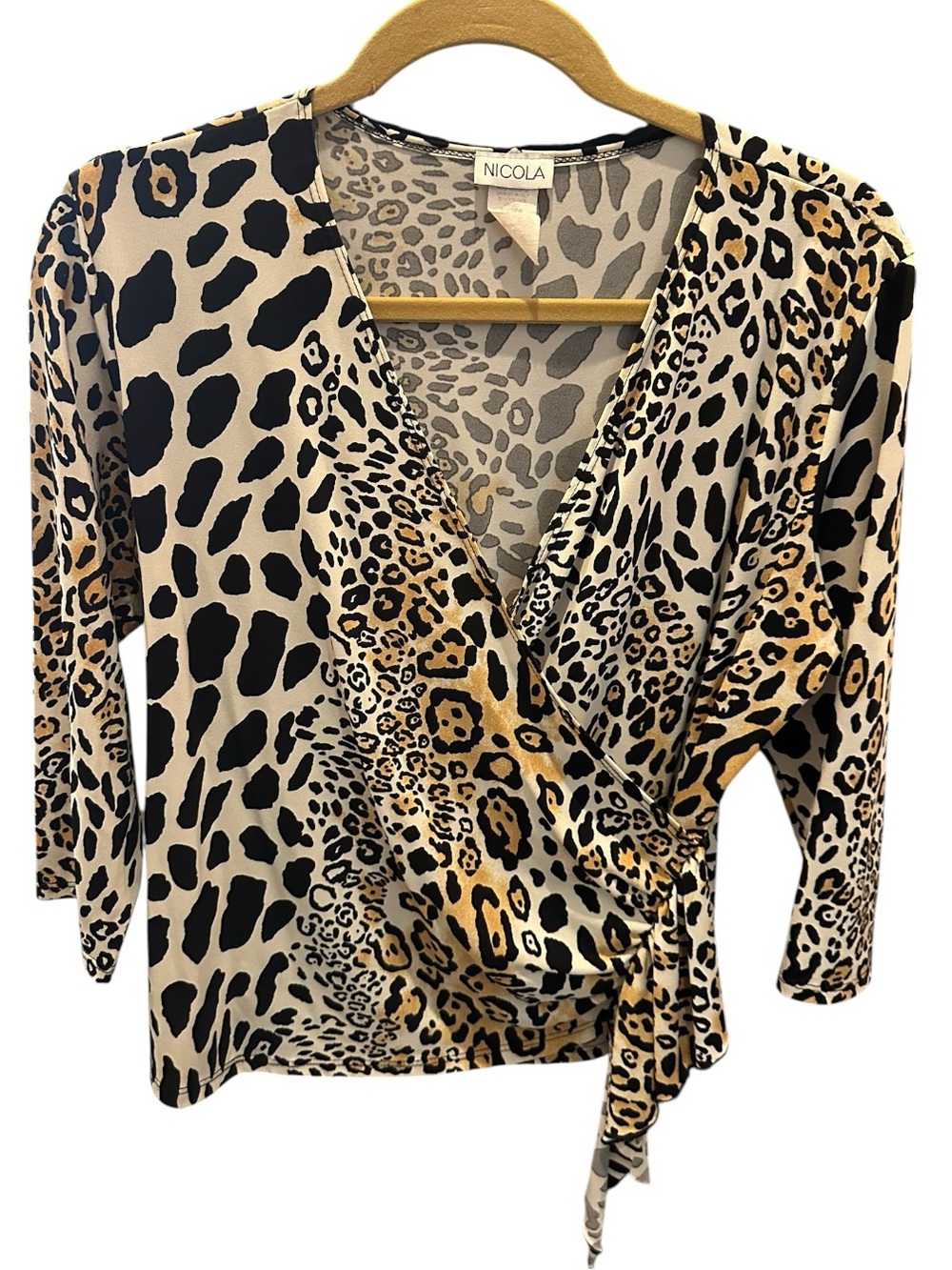 NICOLA Leopard Animal Print Wrap Style Top Long Sleeve